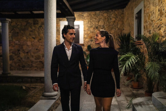 romantic date of a young couple at night