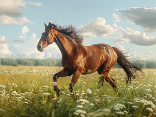 Horse Running Through a Field of Tall Grass