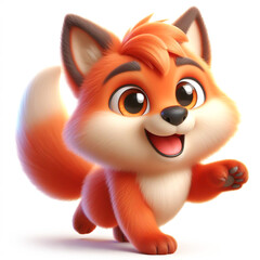 Fototapeta premium Cute furry teddy fox 3D character on white background