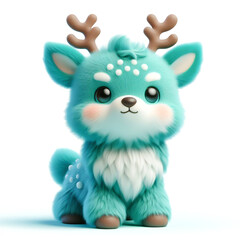 Cute furry teddy deer 3D character on white background
