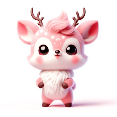 Cute furry teddy deer 3D character on white background