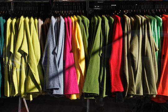 rail with colorful clothes