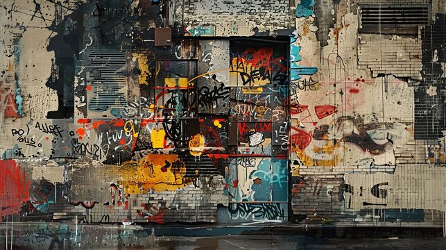 Urban alley with graffiti and grunge aesthetic for urban or street art designs