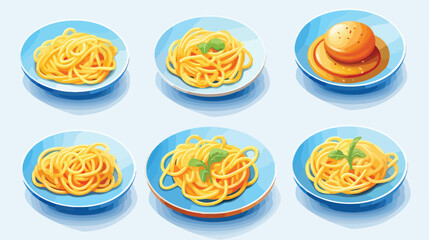 3D icon of Italian spaghetti pasta in a blue plate