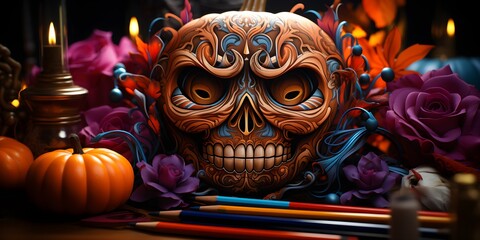 Obraz premium Halloween horror background in vivid colors