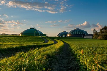 Sustainable Energy Oasis Futuristic Biogas Domes Powering Rural Landscapes