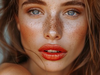 Woman With Freckled Hair and Blue Eyes