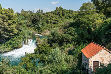Krka River Flowing Through Lush Green Forest in Krka National Park, Croatia