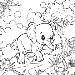 Obraz premium AI generated illustration of a baby elephant walking leisurely in the forest