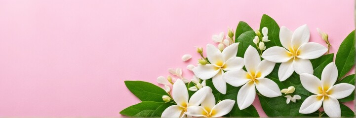 A banner with a place for the text. Pink lovely jasmine flowers.