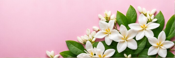 A banner with a place for the text. Pink lovely jasmine flowers.