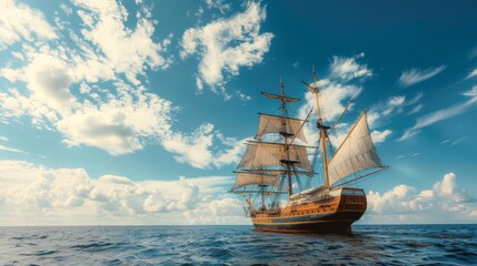 Sailing ship in sea water.