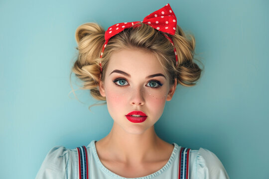 An exited pin up girl with oops face. 50s style