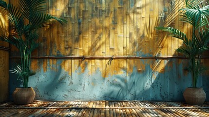 This is a relaxing bamboo background with shadows on a plain wall.