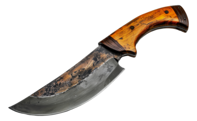 Antique curved knife with wooden handle, cut out - stock png.