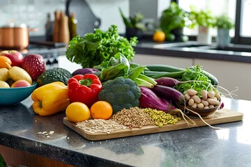 Bountiful Assortment of Plant Based Culinary Delights on Kitchen Counter