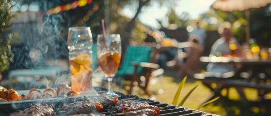 Obraz premium A closeup of friends enjoying a public holiday barbecue in their backyard