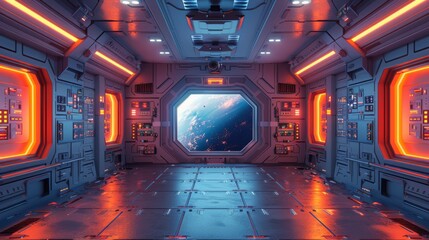 A cartoon interior design of a futuristic alien space ship