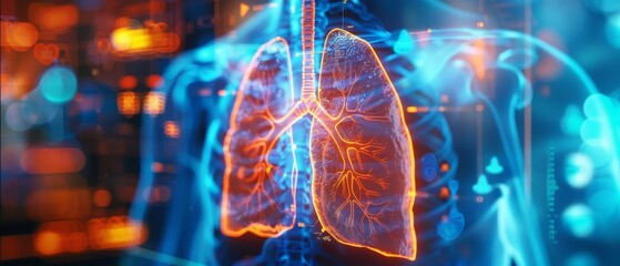 A closeup of pulmonology with Glow HUD big Icon of lung function
