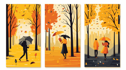 Autumn season posters set flat vector illustration.