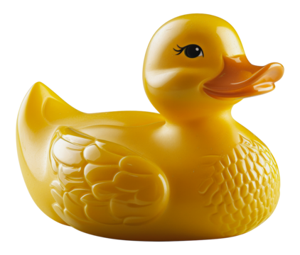Yellow duck figurine, cut out - stock png.