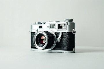 vintage film camera on clean white surface retro photography equipment minimalist studio shot