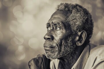 vintage monochromatic portrait of pensive african american man generative ai