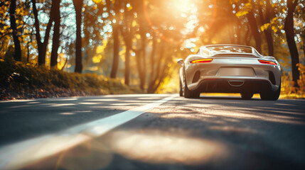 Car Driving Through Forested Area