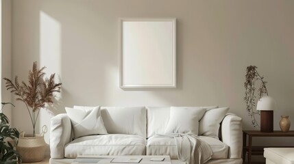 Frame mockup, with a quote creatively rephrased to inspire action in a minimalist living room