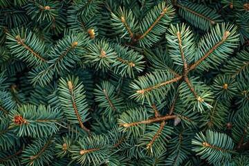 Pine Needles Texture. Green Pine and Spruce Branches Closeup as Coniferous Tree Background for Winter Holidays and Christmas Decoration