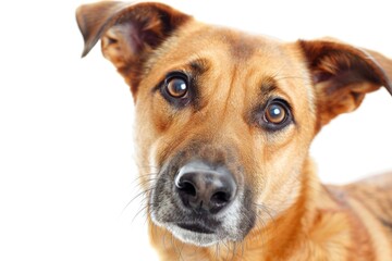 Dog Face. Portrait of a Cute Mongrel Pet Dog Isolated on White Background