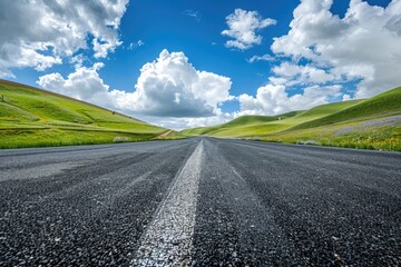 Fototapeta premium Sky Perspective. Empty Asphalt Square Road in Blue Sky Background
