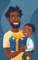 Naklejka premium Father Holding Child and Gift Box
