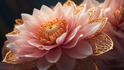 Fantasy pink lotus flower with golden petals