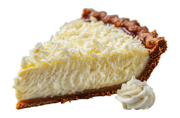 Slice of coconut cream pie with whipped topping, cut out - stock png.