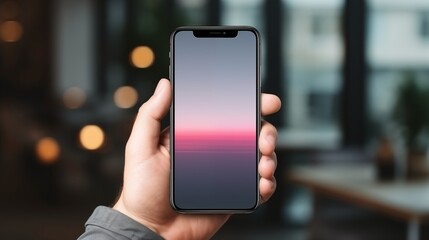 Close-up of a Hand Holding a Sleek Smartphone with Gradient Display
