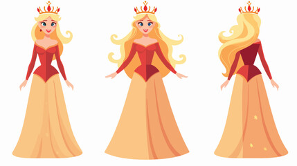 Blond princess character in dress and crown flat ve