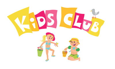 Kids club letter sign poster vector illustration