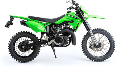 Stylish green cross motorcycle on white background
