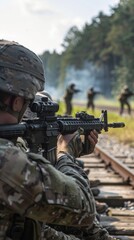 Fototapeta premium Soldiers With Guns in the Woods
