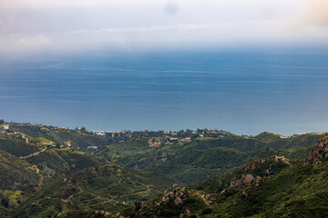 View from Topanga Canyon looking down onto Malibu California USA with the Pacific Ocean in view