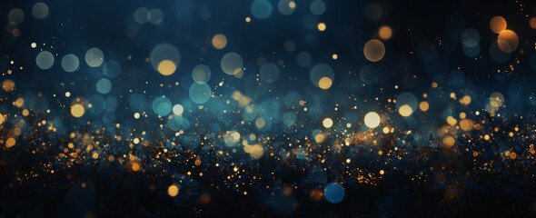 holiday illumination and decoration concept - christmas garland bokeh lights over dark blue background