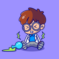 Cute a boy scientist with tubes cartoon icon illustration. vector icon concept. Flat cartoon style