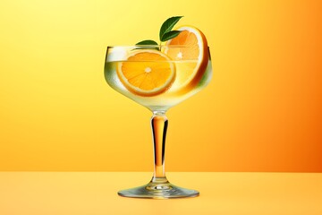 Fototapeta premium Refreshing lemon cocktail with rosemary garnish served in a martini glass.
