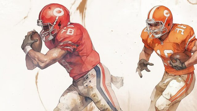 Illustration of American footballer tackling opponent