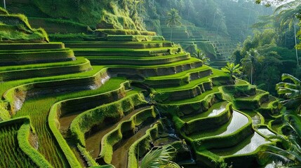 Obraz premium Rice paddies surrounded by cashew trees