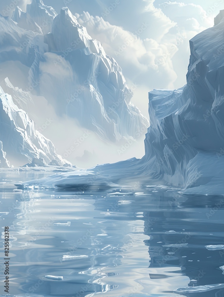 Fototapete a painting depicting icebergs drifting in the chilly waters, capturing the texture of the ice and th