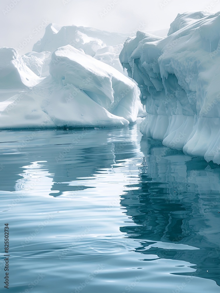 Poster a large iceberg stands in the center of a vast body of water, showcasing its imposing presence and i