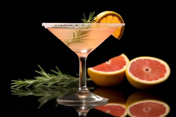 Fototapeta premium Refreshing lemon cocktail with rosemary garnish served in a martini glass.