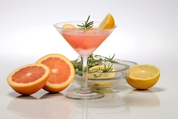 Fototapeta premium Refreshing lemon cocktail with rosemary garnish served in a martini glass.